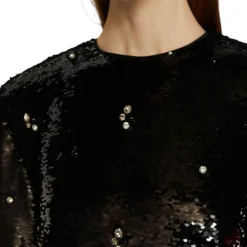 Abito donna corto con ricami di paillettes e pietre