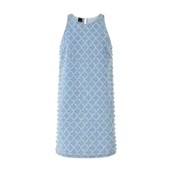 Abito donna corto in denim con disegno rombi e strass
