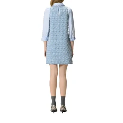 Abito donna corto in denim con disegno rombi e strass