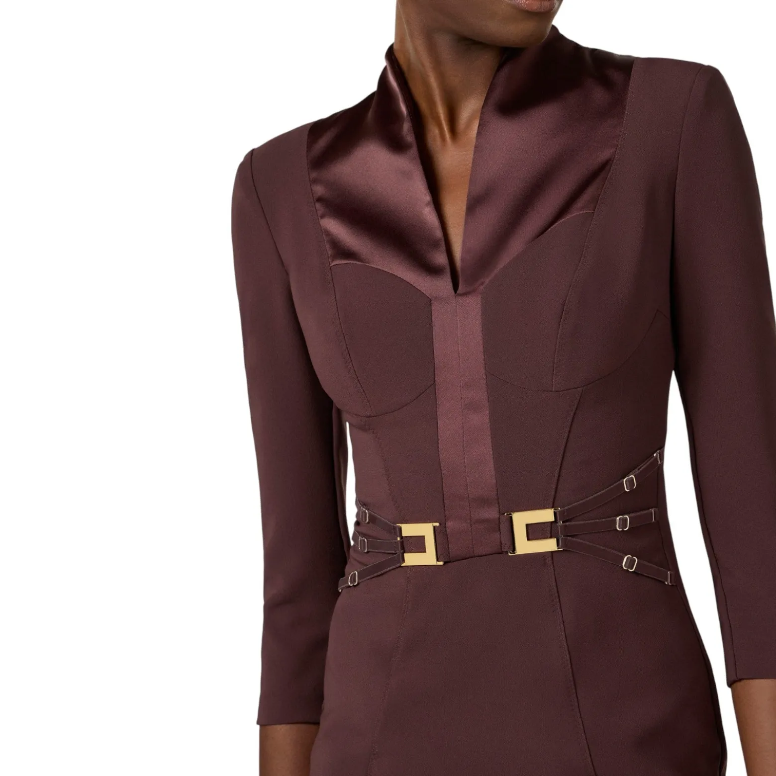 Abito donna in doppio crêpe stretch con elastici
