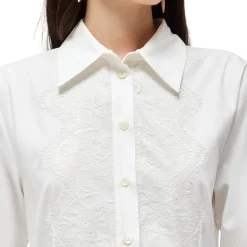 Abito donna lungo chemisier in cotone con pizzo
