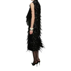 Abito donna lungo con frange di paillettes e foulard