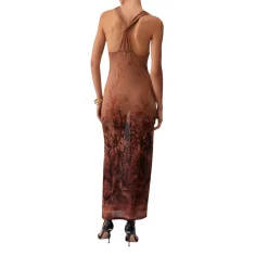 Abito donna lungo in maglia stampata