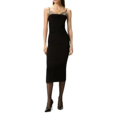 Abito donna midi aderente con ricamo gioiello