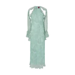Abito donna midi in seta con stampa rose e spalle scoperte