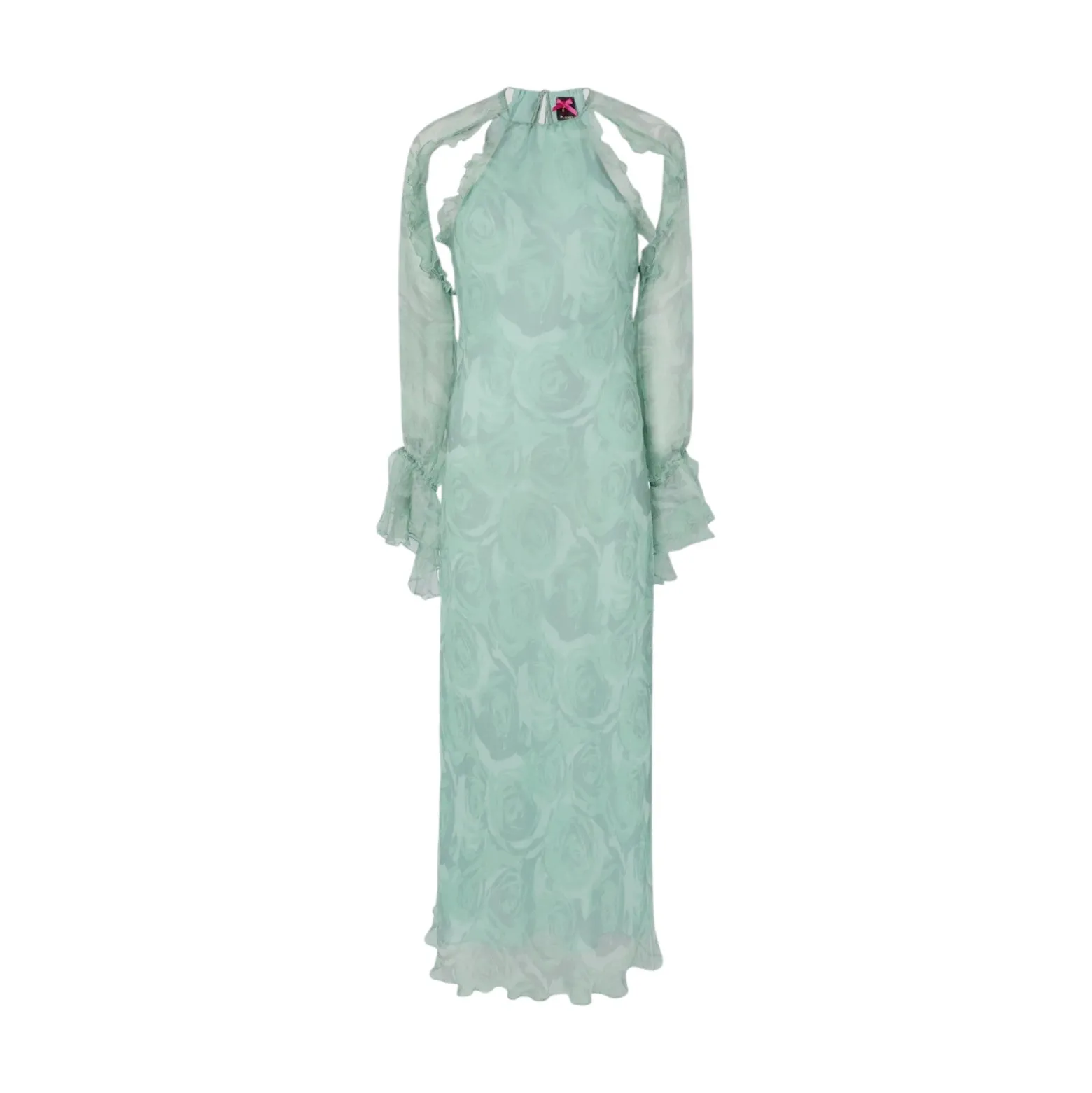Abito donna midi in seta con stampa rose e spalle scoperte