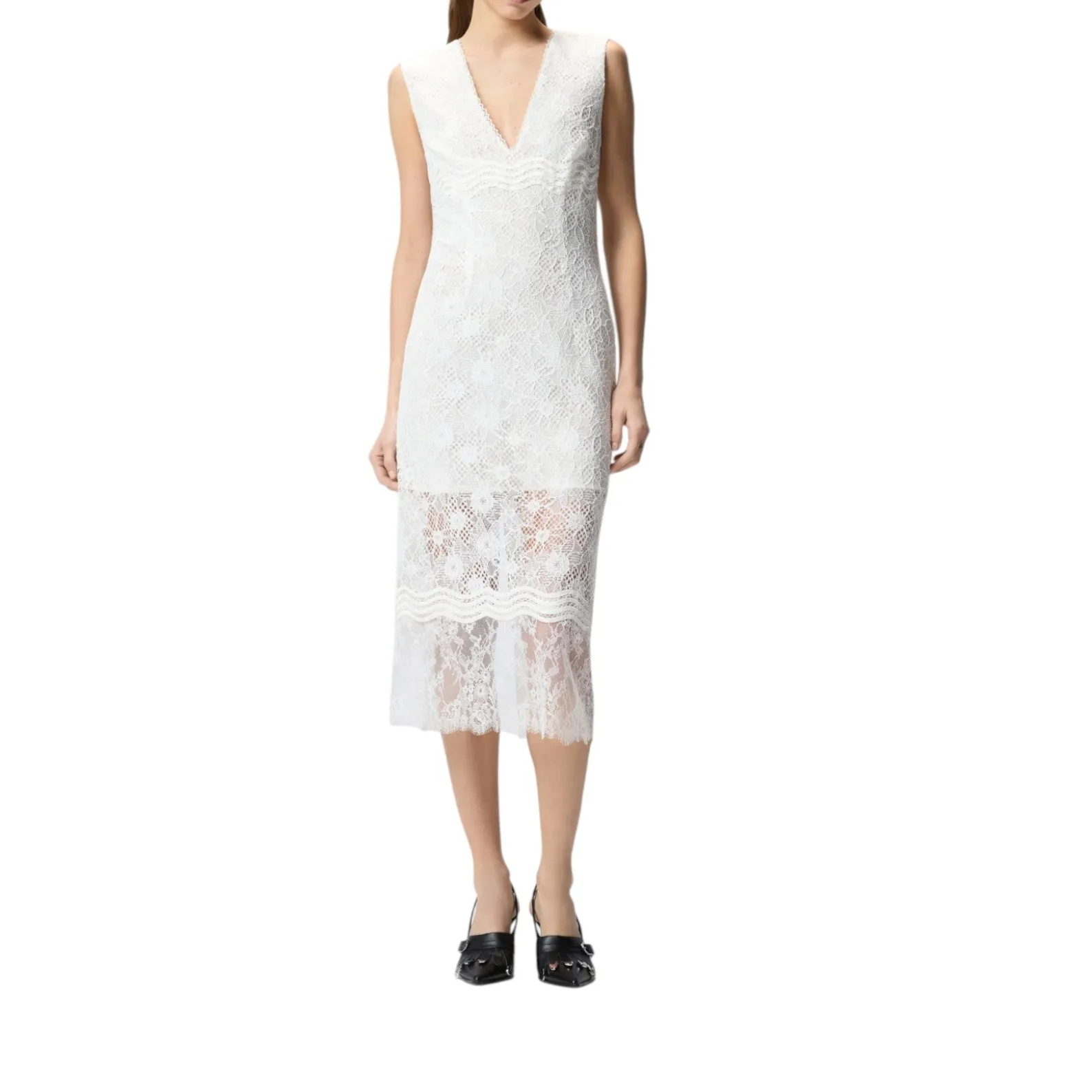 Abito donna midi senza maniche in pizzo