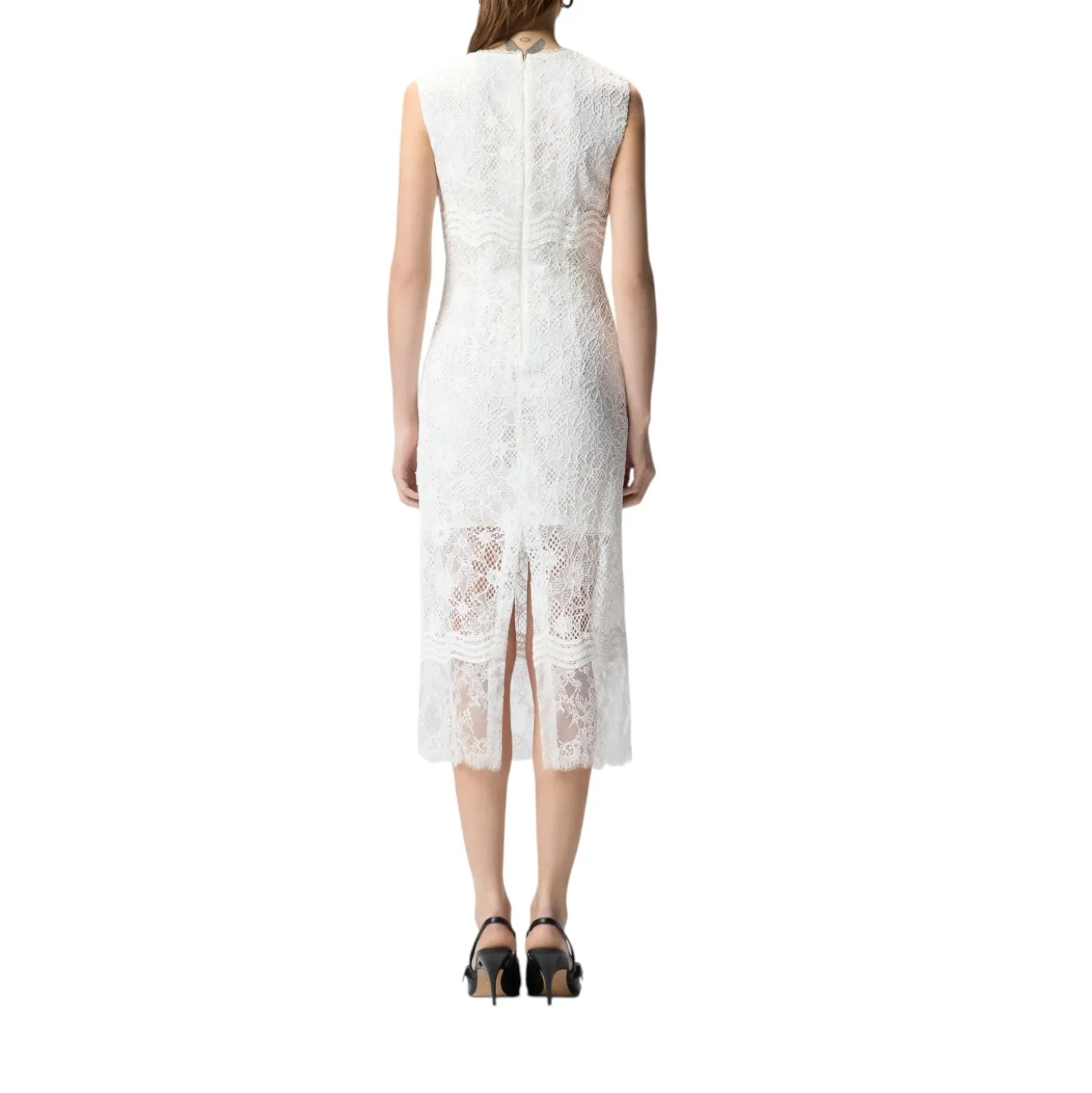 Abito donna midi senza maniche in pizzo