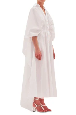 Abito in cotone con mantella in vita arricciata donna