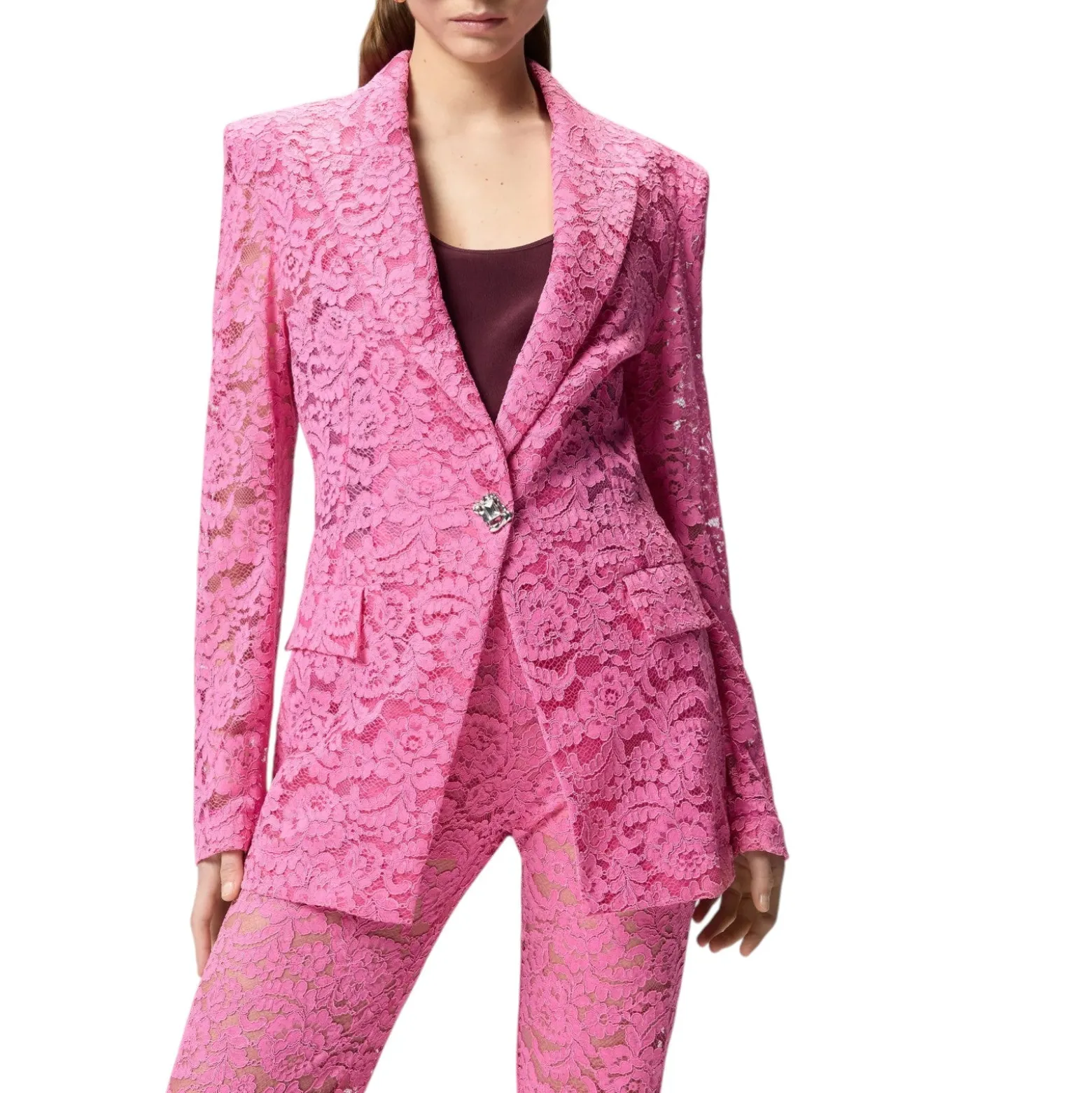 Blazer donna in pizzo con bottoni gioiello