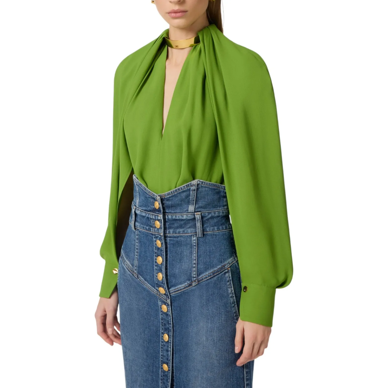 Blusa donna in georgette di viscosa con dettaglio gioiello