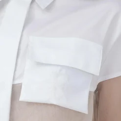 Camicia donna a manica lunga bianca con inserto in tulle