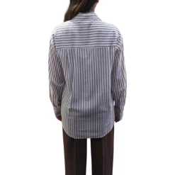 Camicia donna a righe con ricami floreali