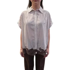 Camicia donna a righe con dettaglio in pizzo