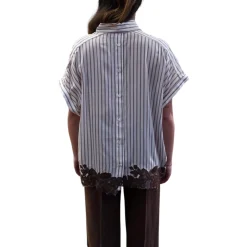 Camicia donna a righe con dettaglio in pizzo