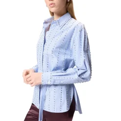 Camicia donna a righe con decorazione gioiello