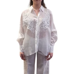Camicia donna bianca con ricamo fiori