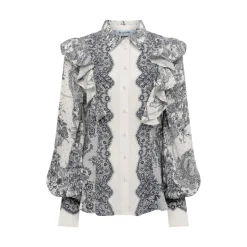 Camicia donna con stampa pizzo e volant