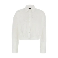 Camicia donna cropped con ricamo sangallo