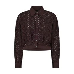 Camicia donna cropped con ricamo sangallo