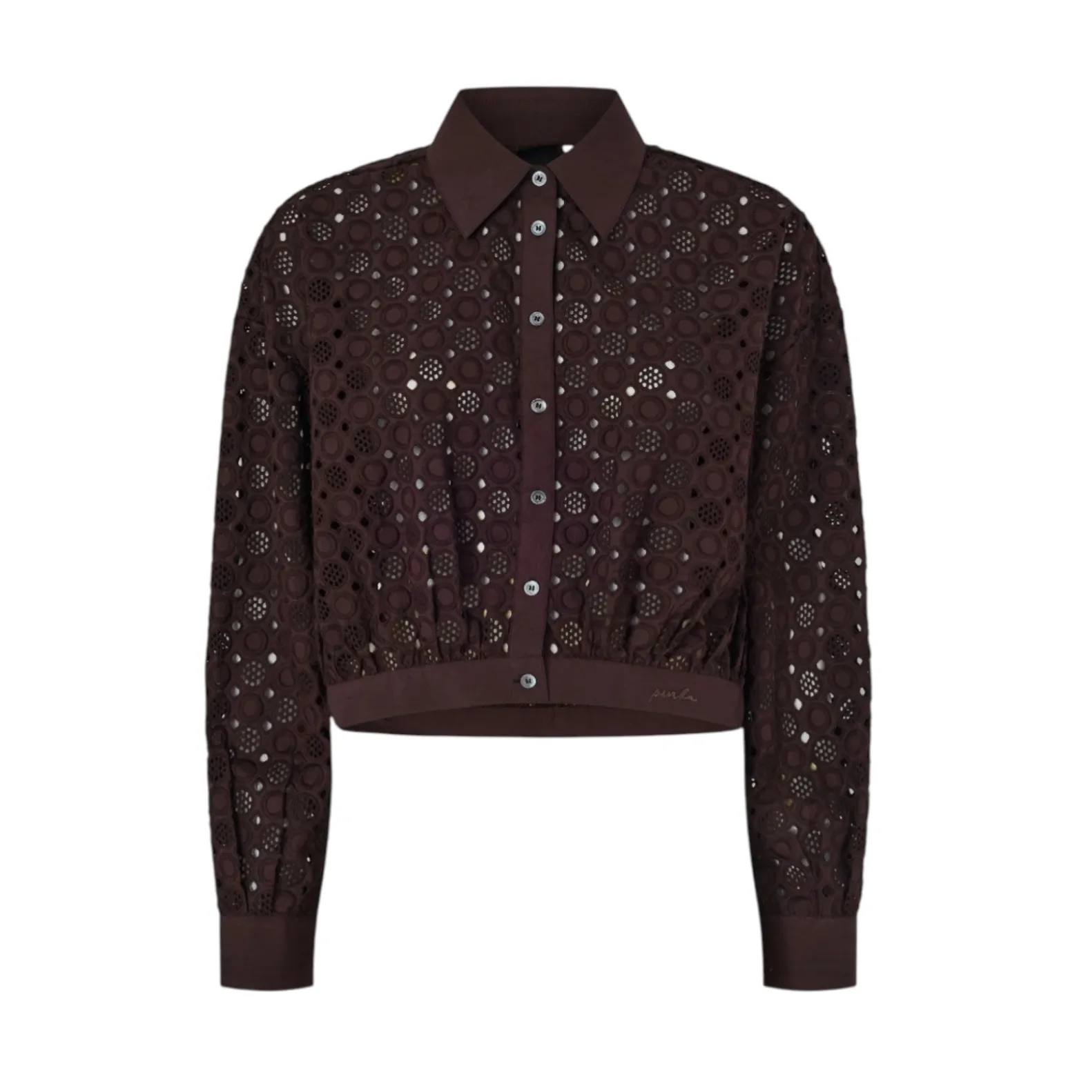 Camicia donna cropped con ricamo sangallo