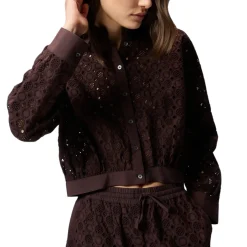 Camicia donna cropped con ricamo sangallo