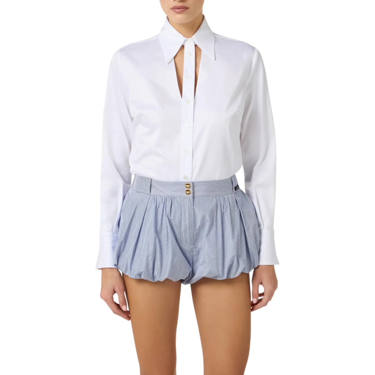 Camicia donna in cotone con cut-out e ricami