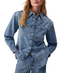 Camicia donna in denim con ricami