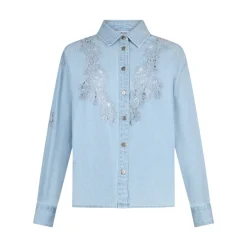 Camicia donna in denim con pizzo