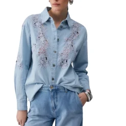 Camicia donna in denim con pizzo