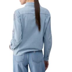 Camicia donna in denim con pizzo
