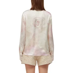 Camicia donna in raso con stampa rose