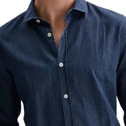 Camicia uomo in denim lavaggio scuro