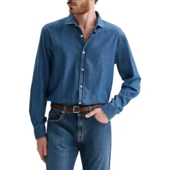 Camicia uomo in denim lavaggio medio