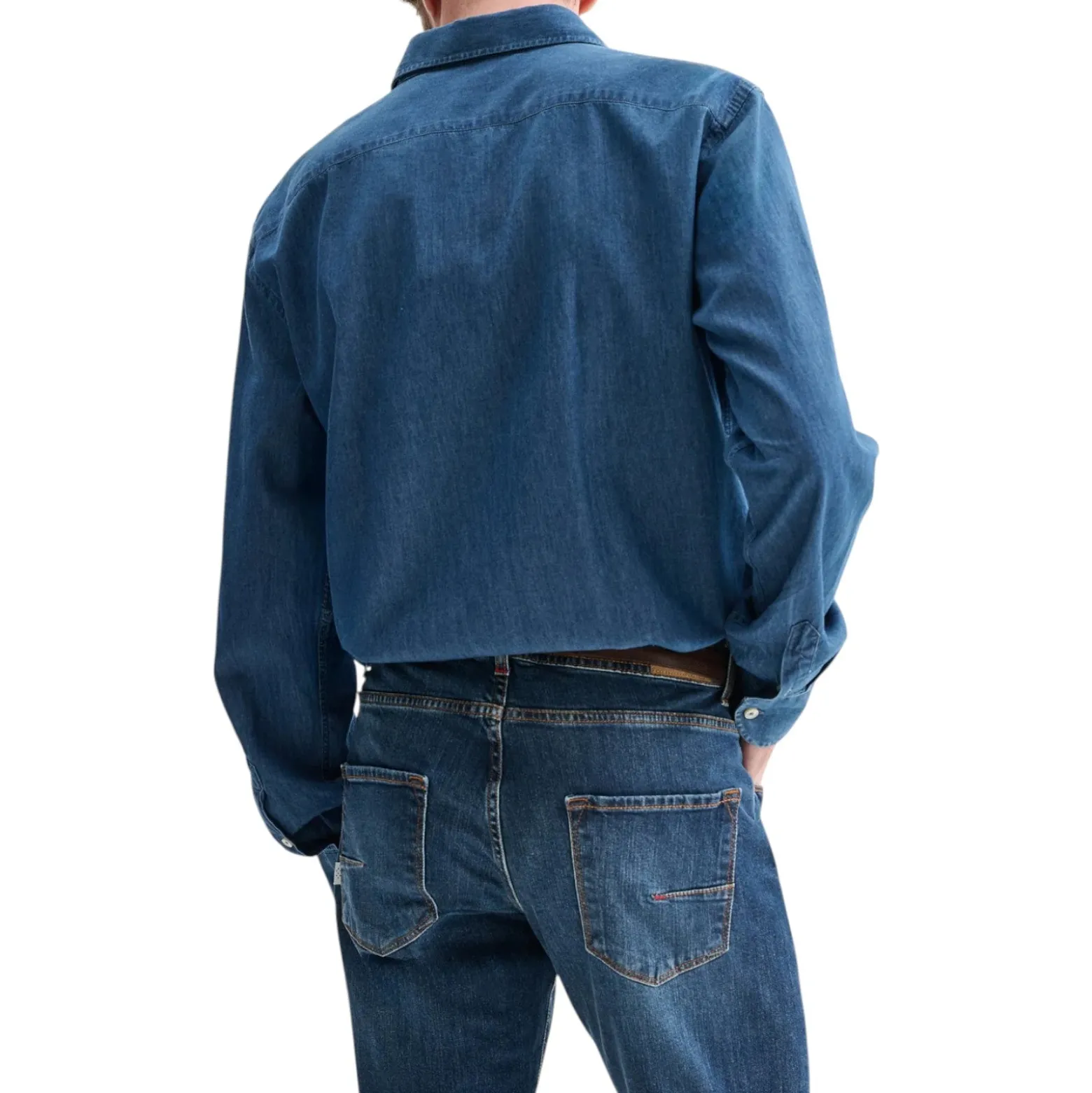Camicia uomo in denim lavaggio medio