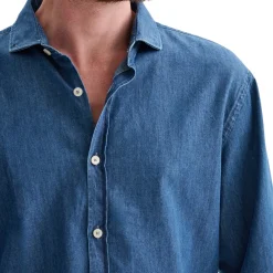 Camicia uomo in denim lavaggio medio