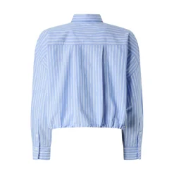Cammia donna bianca e azzurra a righe crop