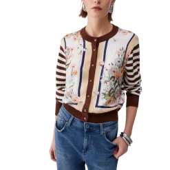 Cardigan donna con inserto in twill stampato