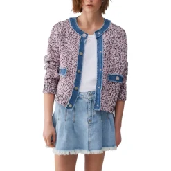 Cardigan donna mouliné con bottoni gioiello