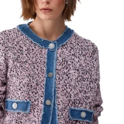 Cardigan donna mouliné con bottoni gioiello