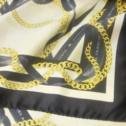 Foulard donna in twill di seta con stampa nastri e catene