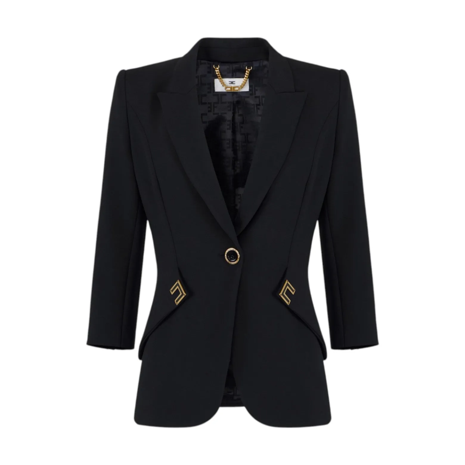 Giacca donna in doppio crêpe stretch con dettagli logo