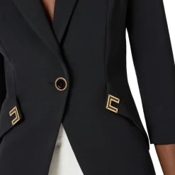Giacca donna in doppio crêpe stretch con dettagli logo