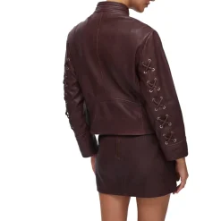 Giacca donna in pelle con stringhe