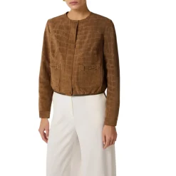 Giacca donna in suede con stampa alligatore