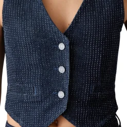 Gilet donna in denim full-strass