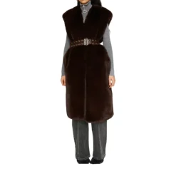 Gilet donna in ecopelliccia con cintura