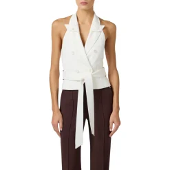 Gilet donna in gabardina con cintura