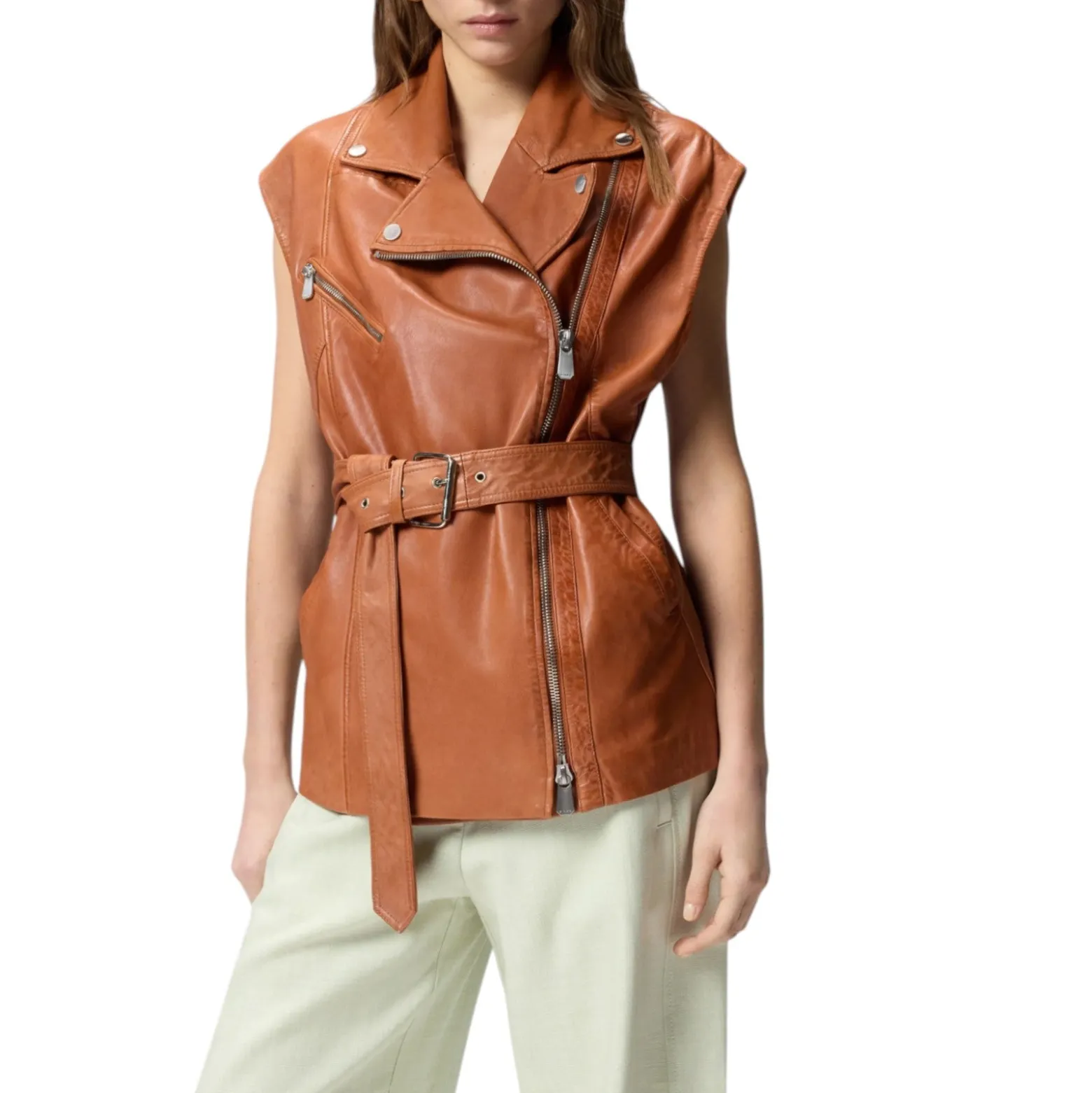 Gilet donna stile biker in pelle