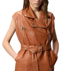 Gilet donna stile biker in pelle